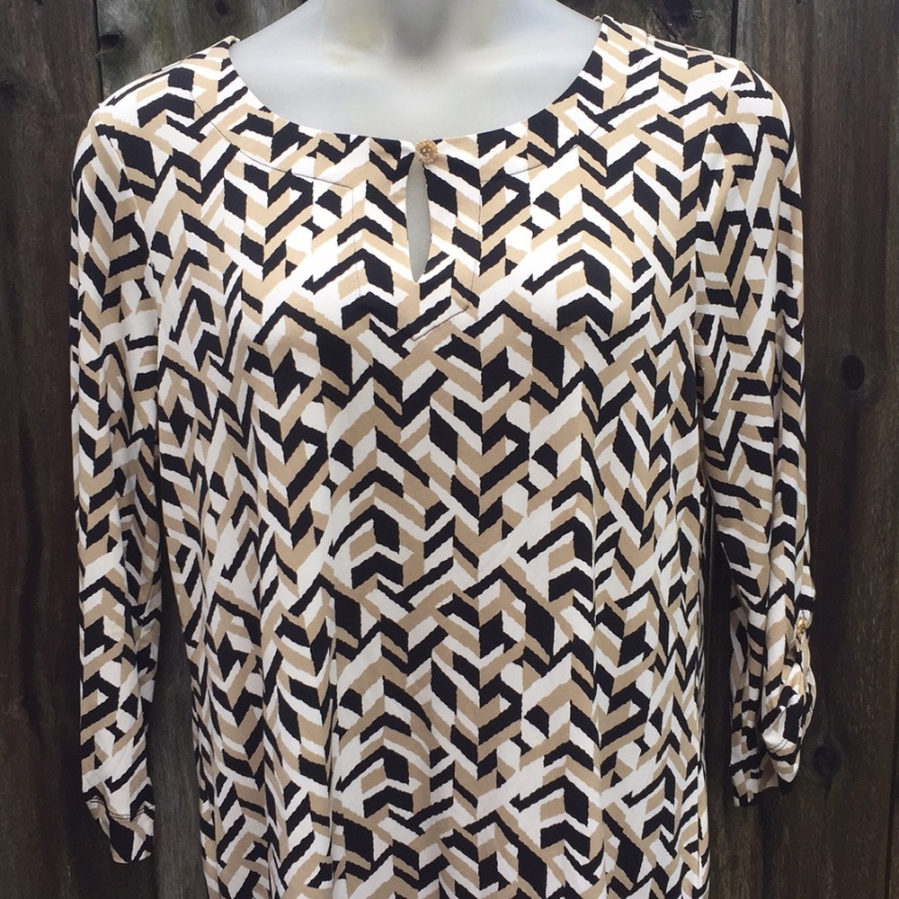 New w/o Tags Ann Klein Geometric neutral tone top